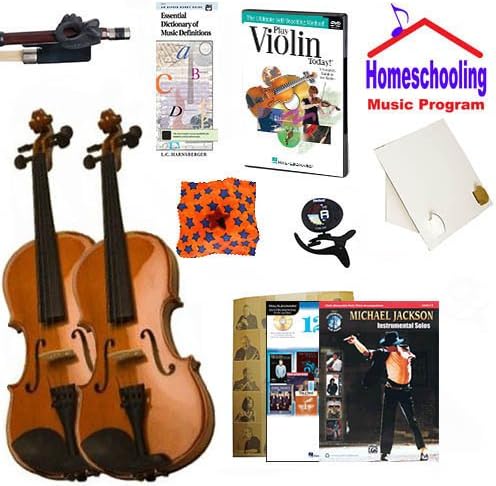 Homeschool Music - Learn the Violin Parent &amp; Child Pack (Michael Jackson Book Bundle) - Includes Two Student 4/4 Violins w/Case, DVD, Books &amp; All Inclusive Learning Essentials