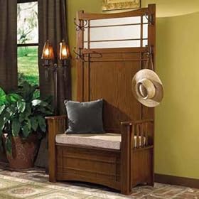 Mission Hall Tree With Storage, 69.25Hx40.5W, OAK by Home Decorators Collection