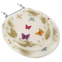 Comfort Seats C1B6R9-BFCH Acrylic Toilet Seat with Chrome Hinges, Round, Butterflies