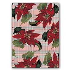 Red Plaid with Poinsettias - 5" x 7" Vellum Overlay Christmas Greeting Card