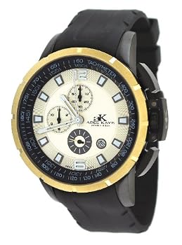Adee Kaye #AK9000-MG Men's Black IP Silcone Rubber Strap Chronograph Watch