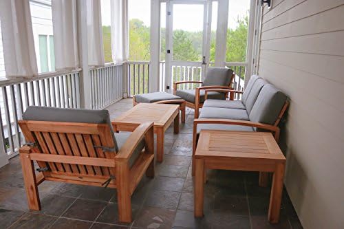6 PC A Grade Outdoor Patio Teak Sofa Set - 3-Seater Sofa, 2 Deep Seating Club Chairs, 1 Side Table, 1 Rectangle Coffee Table And 1 Ottoman-Furniture Only - Fadras Collection