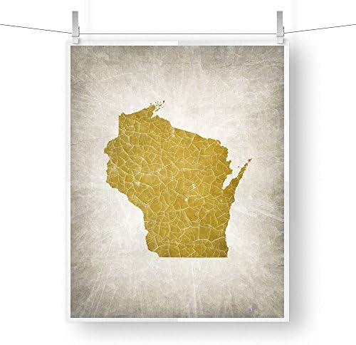 Wisconsin State Map Art Print 16x20 in Golden Yellow - Original Artwork - Fine Art Print Available in Multiple Colors &amp; Sizes.