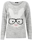 Womens Long Sleeves Geek Rabbit Bunny Print Motif Knitted Jumper (M/L (UK 12-14), Grey)