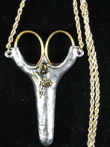 Heirloom English Rose Pewter Chatelaine 2 1/2" Embroidery Scissors + Velvet Bag