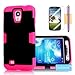 Galaxy S4 Case, Tradekmk(TM) Latest Fashion Hot Sale Hybrid Hard Soft Combo Three-in-one Durable Bumper Armor Back Case Cover Protector Compatible with Samsung Galaxy S4 i9500[+Stylus+Screen Protector+Cleaning Cloth]-(Black+Rose Red)
