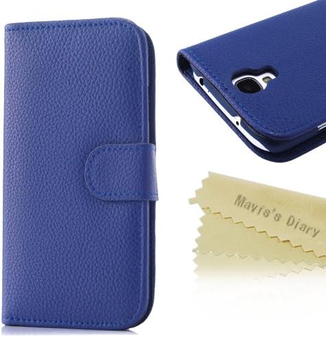 Mavis's Diary High Quality Leather Wallet Type Magnet Design Flip Luruxy Case Pink Cover for Samsung Galaxy S4 9500 9505 M919 with Soft Clean Cloth (Blue)
