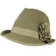 Ladies Ruffle Flower Beach Summer Fedora Trilby Crusher Packable Hat Gray