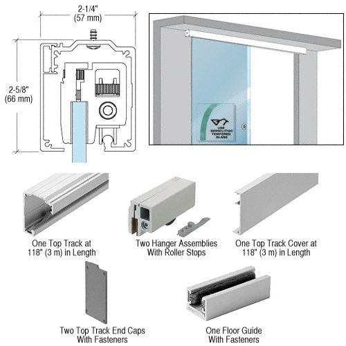 CRL Single Sliding Door Wall or Ceiling Mount Installation Kit for 5/16 to 3/8 (8 to 10 mm) Tempered Glass by CR Laurence