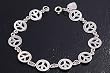 Peace Sign Charm Bracelet, Sterling Silver, Length: 7" adjust to 7.5"