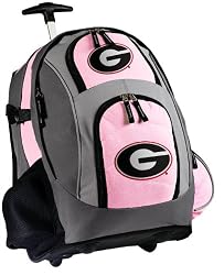 Georgia Bulldogs Rolling Backpack Deluxe Pink University of Georgia - Backpacks Bags with Wheels or School Trolley Carry-On Bags - Unique Wheeled Gifts for Girls Ladies- CUTE!