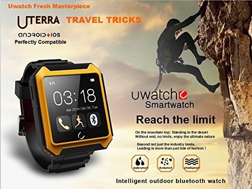 Wontimes Deluxe Edition U TERRA Smart Watch 1.6" Touch Screen Bluetooth 4.0 Ip68 Waterproof Shockproof Dustproof for Samsung Galaxy Note 4/3/2 S6/S6 Edge/S5/S4/S3/S2 Sony Xperia Z4/Z3/Z2 HTC ONE M7/M8/M9 LG G2/G3/G4 Android Smartphones Iphone 6 Iphone 6 Plus Iphone 5s/5c/5/4s IOS Cellphone-Yellow
