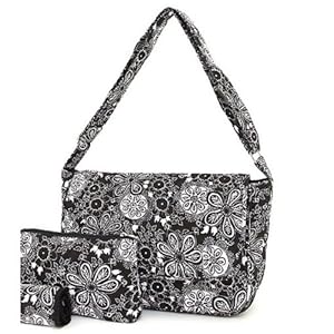 Belvah Quilted Flower Print 3pc Diaper Bag (Black/ White)