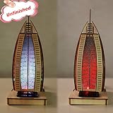 WAYCOM 3D Holz BurjAl-Arab Hotel Jigsaw Puzzle - 3D-Puzzle, Sensor-Licht, Sonnenuntergang Licht-Up, 3D-Holz-Spielzeug-Gebäudemodell Assembled 3D Puzzle DIY Handbuch (BurjAl-Arab Hotel) -