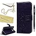 S7 Edge Case, Mavis's Diary Wallet Embossed Butterfly Floral PU Leather Protective Case with Soft TPU Bumper Inner Card Slots & Wrist Strap for Samsung Galaxy S7 Edge with Dust Plug & Pen - Purple