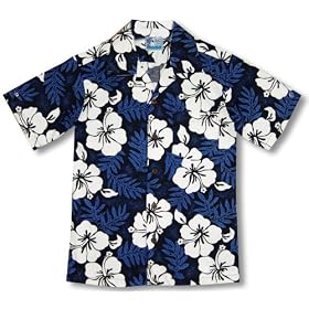 White Hibiscus Fern Boy's Hawaiian Aloha Shirt