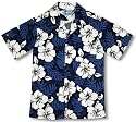 White Hibiscus Fern Boy's Hawaiian Aloha Shirt in Blue