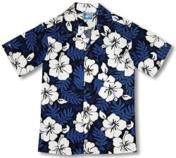 White Hibiscus Fern Boy's Hawaiian Aloha Shirt