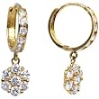 14K Yellow Gold CZ Flower Huggy Earrings