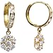 14K Yellow Gold CZ Flower Huggy Earrings