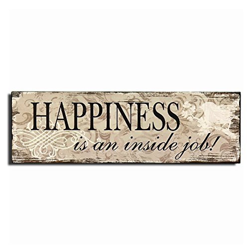 Adeco Decorative Wood Wall Hanging Sign Plaque “Happiness” Beige Brown Home Decor