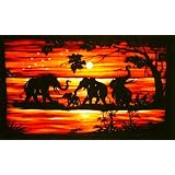 Batik Wall Hangings - Elephants in Sun Setby Nethara