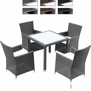 terrasse Gris Ensemble 4 chaises en r&eacute;sine tress&eacute;e table