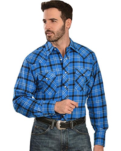 Wrangler Men's Blue And Grey 4.5 Oz. Flannel Plaid Western Shirt Tall