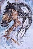 Heart Song by Jan Taylor - Native American Horse Glass Wall Floor Tile Mural 36