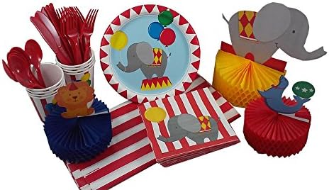 Circus Theme Birthday Party Supplies. Plates, Napkins, Cups, and Decorations. Carnival Fun for Kids of All Ages.