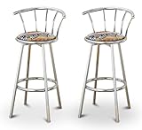 2 African - Serengeti Specialty / Custom Chrome Barstools with Backrest Set ....