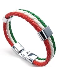 Jewelry: KONOV Mens Feather Bracelet, Italy Flag Italian Banner Cuff Bangle, Red White Green, 8 inch - Pin Zhen