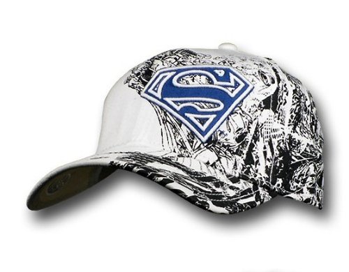  Superman Blue Emblem on Sketch White Flex Cap