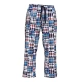 Hand Sewn Madras Blues Patchwork plaid check Fun Print Novelty tie cord cotton pants for lounging, sleep, sports. Unisex relaxed fit, available in 5 adult sizes