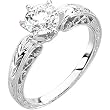 14K White Gold Hand Engraved Diamond Engagement Ring Mounting - CENTER STONE NOT INCLUDED