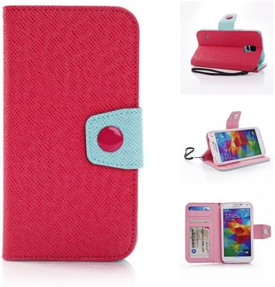 Annzon high quality PU leather wallet flip lid color transparency window for the Samsung Galaxy S5 (Red + Blue)