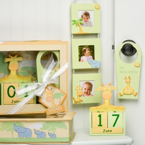 Baby on Safari – Handpainted Wood Gift Set in Keepsake Shadow Box