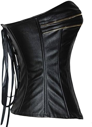 Missyhot Women Corset Sexy Gold Zip Bustier PU Zip Up Black