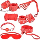 Red Sex Toy 7pcs One Set Sexual Activity Fetish Bondage Restraint Beginner Complete Gear Cuffs Shackles
