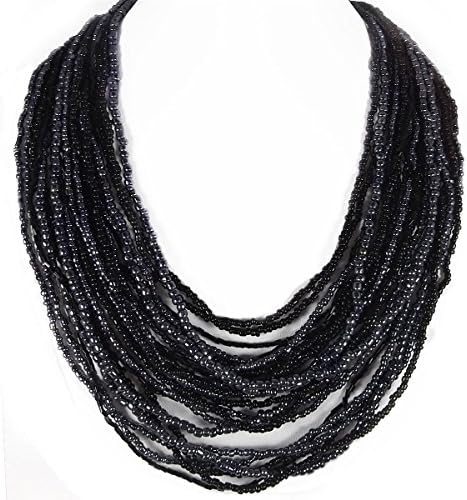 Ice Bijoux 24-Strands of beads Graduated Necklace with Wooden Clasp - 17.5 inches Black - Tokyo Collection