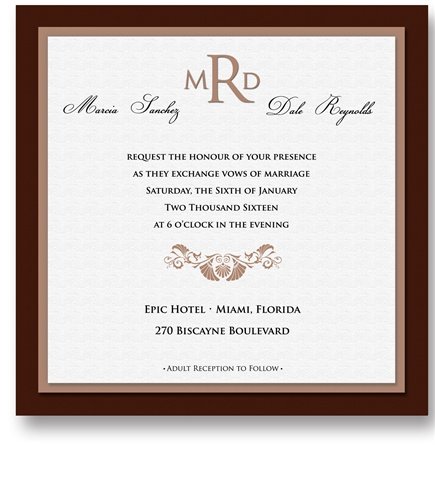 260 Square Wedding Invitations - Vizcaya Chocolate