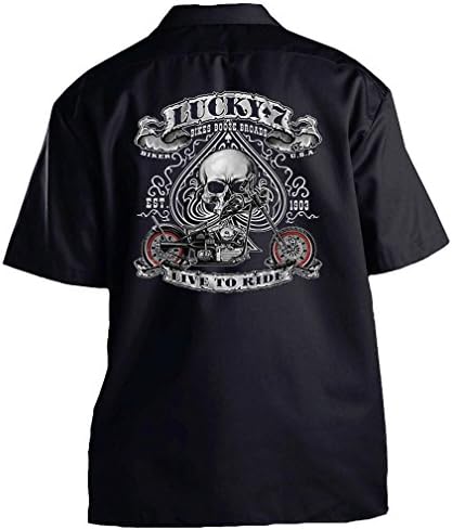 GearHead Alley Motorcycle Lucky 7 Live 2 Ride Work Shirt X-Large Dark Gray