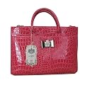 LYDC Pink Patent Finish Croc Effect Shell Body Work Briefcase / Laptop Bag -- SwankySwans