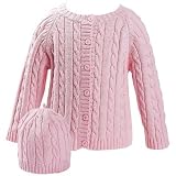 Elegant Baby 100% Cotton Pink Cable Sweater, Hat & Gift Card Size 0-6 Months Gift Boxed.