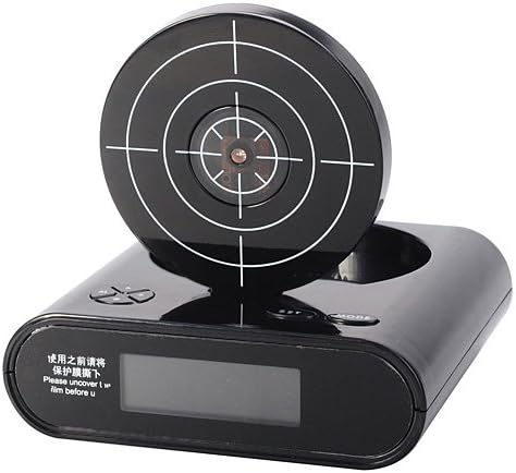 Creative Gun Alarm Clock Target Panel Shooting Game Toy - Black
