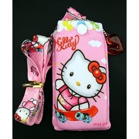 Hello Kitty Pink Skateboard Cell Phone / iPod Sock with Bonus Lanyard