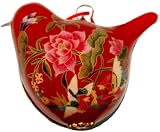 Hand Painted Glass Ornament, Bird Shape, Lotus and Doves CO-150