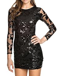 Sequined Sheath Long Sleeves Round Neck Ankle Length Polyester/Spandex Bandage Dress/Jumpsuit/Mini Dress 