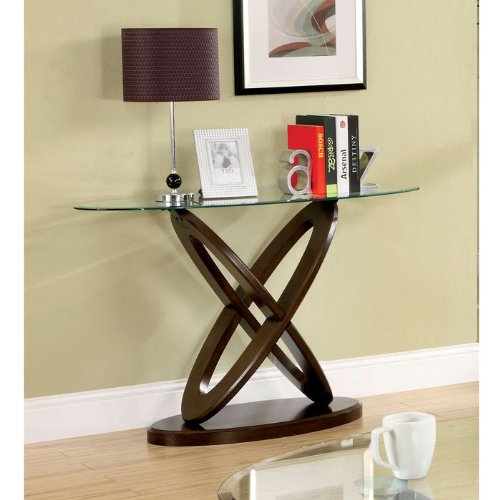Contemporary Cross Oval GlassTop Sofa Table K&J& muotunjel