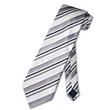 White Neck Tie with Black/Grey/Floral Pattern Diagonal Stripes NeckTie